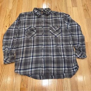 Dickies Flannel Long sleeve Gray With Blue Strips 2 Pockets Size XL